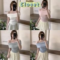 ราคา Closet เสื้อผ้าผู้หญิง BKD0468 เสื้อไหมพรมเปิดไหล่ สไตล์เกาหลีน่ารักๆ สีพาสเทล (24931188607)