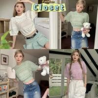 ราคา Closet เสื้อผ้าผู้หญิง 32156 เสื้อถักไหมพรมแขนสั้น ครอปสั้นเบาๆน่ารัก ซีทรูเบาๆ (20587606811)