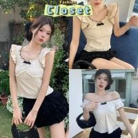 ราคา Closet เสื้อผ้าผู้หญิง M2530 เสื้อไหมพรมแขนสั้นดีเทลติดโบว์2สี น่ารัก (28801077410)
