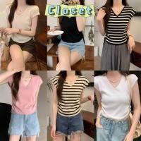 ราคา Closet เสื้อผ้าผู้หญิง 51099 เสื้อไหมพรม คอวีแขนกุด ปรับสั้นยาวได้ ดีเทลรูดข้างๆ C (25430493845)