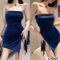 ราคา Cilset พร้อมส่ง ชุดมินิเดรส ผ้ากำซาติส สีน้ำเงิน ใส่สบาย เรียบหรูคุณหนูมาก เซ็กซี่ FY2796 (43352674873)