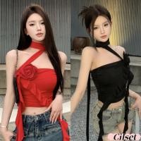 ราคา Cilset พร้อมส่ง เสื้อเกาะอก สีดำแดง แต่งสายคล้องคอเพิ่ม FY2570 1 (40607853054)