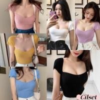 ราคา Cilset พร้อมส่ง เสื้อผ้าผู้หญิง เสื้อแขนสั้นเว้าอก เสื้อครอป ใส่สบาย ผ้ายืดนิ่ม HOT สุดๆ สไตล์เกาหลี 70009 (24530627732)