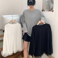 ราคา Oversize Tops 40 150kg ฤดูใบไม้ร่วงเกาหลีเสื้อยืดธรรมดาขนาดบวกแขนยาว Splicing Lace T เสื้อ (29265836818)
