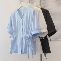 ราคา เสื้อ slim fit แขนสั้น oversize สำหรับผู้หญิง ไซส์ 40 150 กก ออกแบบ tie เอว แฟชั่นฤดูร้อน (57150102437)
