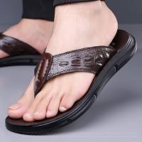 ราคา ของแท้หนัง Flip Flops สไตล์ใหม่ลายจระเข้รองเท้าชายหาดริมทะเลผู้ชายสบายๆสวมใส่กลางแจ้ง Flip (52009343562)