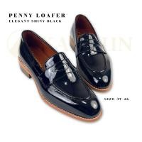 ราคา Penny Loafer Elegant Shiny Black รองเท้าหนังแท้ เกรดพรีเมี่ยม สุดคลาสสิค ใช้เทคนิค Brush เงาดำ สวยหรูหรา พื้นนุ่มพิเศษ (27333429683)