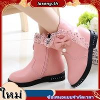 ราคา Intelscore รองเท้าบูทหนังหุ้มข้อกำมะหยี่อุ่นสำหรับเด็กผู้หญิง รองเท้าบูทหิมะลูกไม้สำหรับเด็ก รองเท้าบูทหนัง (49109309948)