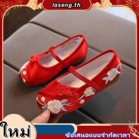 ราคา รองเท้าฮั่นฝู ยางนิ่ม ปักลายดอกไม้ สไตล์จีน สีแดง สีชมพู สําหรับเด็กผู้หญิง อายุ 1 12 ปี (44078393141)