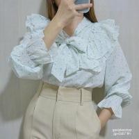 ราคา gp 0307 เสื้อคอวีแต่งโบว์ผ้าชีฟองลายดอกไม้หวานๆ (22734942769)