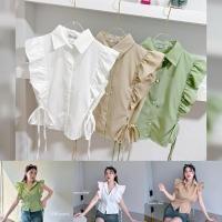 ราคา gp 0383 เสื้อเชิ้ตแขนกุดดีเทลสวยแต่งระบายผูกโบว์เข้ารูป (16499640301)
