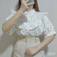 ราคา gp 0322 เสื้อเชิ้ตคอจีนแขนตุ๊กตา แต่งระบายตรงด้านหน้า ลายดอกไม้น่ารักเนื้อผ้าดีใส่สบายมาก (15498924671)