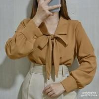 ราคา gp 0278 เสื้อเชิ้ตคอปกแขนยาวแต่งสายสำหรับผูกโบว์น่ารักๆ (20755432471)