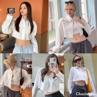 ราคา ถูกสุด เสื้อครอปเชิ้ต แขนยาวและแขนสั้น สีขาว ใส่ทำงาน อก 40 65 มีปลายทาง (18278780187)