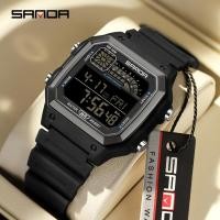 ราคา Sanda แฟชั่นน้ําหนักเบาคลาสสิกสแควร์ผู้ชายนาฬิกาอิเล็กทรอนิกส์กันน้ํา Night Light LED Multi functional นาฬิกาผู้ชาย 6196 (27420888888)