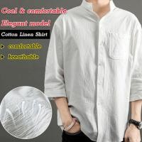 ราคา เสื้อเชิ้ตแขนสั้นผู้ชายผ้าลินินและผ้าฝ้ายสีบริสุทธิ์ Loosefit เสื้อลําลองฤดูร้อนบาง (45306890549)