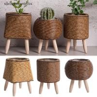 ราคา Springevenbliss เลียนแบบหวายทอดอกไม้ชั้นวาง Planters Handmade ตะกร้าเก็บที่ถอดออกได้ขาไม้กระถางต้นไม้ Stand Holder Springevenbliss (50407931753)