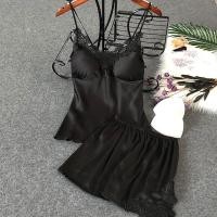 ราคา SZ1685 ชุดนอนสายเดี่ยวมีฟองพร้อมกางเกงผ้าซาตินสีดำ (1311307492)