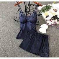 ราคา SZ1681 ชุดนอนสายเดี่ยวมีฟองพร้อมกางเกงผ้าซาตินสีกรม (1309285436)
