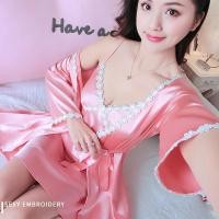 ราคา SZ1669 เซ็ทชุดนอนผ้าซาตินสีชมพูพีช (1278725609)