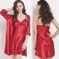 ราคา SZ1357เซ็ทชุดนอนผ้าซาตินเนื้อนุ่มสีแดง (514643948)