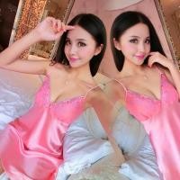 ราคา SZ1168 ชุดนอนสายเดี่ยวผ้าลื่นลายดอกไม้สีชมพูพีช (149293366)
