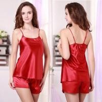 ราคา SZ894 เซ็ทชุดนอนสีพื้น Premium ผ้าซาตินสีแดงเลือดหมู (13943581)