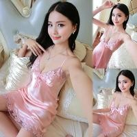 ราคา ชุดนอนสายเดี่ยวผ้าซาตินระบายซีทรูสีชมพูอ่อน SZ1466 (774012729)