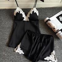ราคา SZ1272 ชุดนอนสายเดี่ยวเสื้อกางเกงผ้าซาตินสีดำ (395563916)