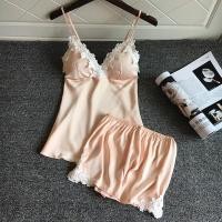 ราคา SZ1271 ชุดนอนสายเดี่ยวเสื้อกางเกงผ้าซาตินสีชมพูเนื้อ (395556092)