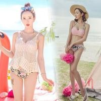 ราคา เซ็ตชุดว่ายน้ำบิกินี่พร้อมเสื้อคลุมตาข่ายซีทรู SZ1238 (315898140)
