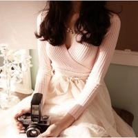 ราคา SZD5172 เสื้อยืดไหมพรมแขนยาวเว้าวีอกสีชมพู (153318476)