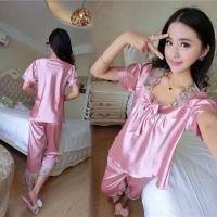 ราคา SZ1029 เซ็ทชุดนอน Premium ผ้าซาตินสีชมพูอมม่วงเข้ม (57909754)