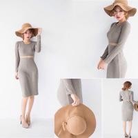 ราคา SZD5100 เดรสกระโปรงผ้าร่องสีเทา (17579265)