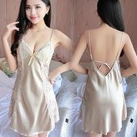 ราคา SZ1377 ชุดนอนสายเดี่ยวผ้าซาตินแต่งลูกไม้ข้างสีแชมเปญ (635308903)