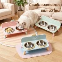ราคา ชามแมวคู่บนชั้นวาง ใส่ทั้งอาหารและน้ำ ป้องกันมดและแมลง ชามสแตนเลสความจุใหญ่ กันล้ม ทำความสะอาดง่าย (43930376026)