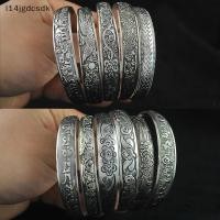 ราคา Jdth สร้อยข้อมือแบบเปิดแนวย้อนยุคเครื่องประดับวินเทจเงินทิเบตกำไลข้อมือแกะสลัก (55008946045)