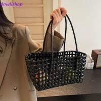 ราคา DNWLSHOP กระเป๋าโท้ตชายหาด สไตล์ชนบทสไตล์โบฮีเมียนกลวงสานกระเป๋า อินเทรนด์กระเป๋าถังความจุขนาดใหญ่พลาสติกผู้หญิงกระเป๋าถือ PVC ฤดูร้อน (52109392972)