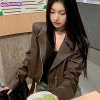 ราคา เสื้อแจ็คเก็ตหนังPUสไตล์เกาหลีสำหรับผู้หญิง ดีไซน์จีบรุ่นวินเทจ พร้อมปกซิป เหมาะสำหรับฤดูใบไม้ร่วงและฤดูหนาว (47106514251)