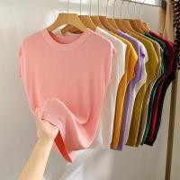 ราคา แฟชั่น เสื้อสเวตเตอร์ถักไหมน้ำแข็งสำหรับผู้หญิง ฤดูร้อน บางใหม่ สไตล์สลิมฟิต คอกลม สีพื้น หลากหลาย ง่าย หลวม ไหล่ตก แขนสั้น (24493884585)