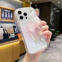 ราคา Amk สําหรับ 3D wave เคสโทรศัพท์สําหรับ iPhone 16 15 14 13 12 11 PRO MAX XR XS X 8 7 6 6S PLUS clear quakeproof สวยสีชมพู ดอกทิวลิปสายนาฬิกาเคสโทรศัพท์ NYWD (26881979692)