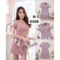 ราคา M พร้อมส่ง เดรสผ้าหนา มีกระเป๋า pink dress 8 studio BRAND (10900900668)