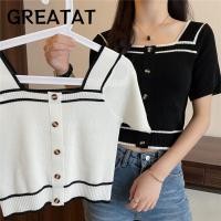 ราคา เสื้อยืดคอเหลี่ยมสำหรับฤดูร้อน สไตล์ลำลองแบบเสื้อถัก ดูหวานและทันสมัย (54857396646)