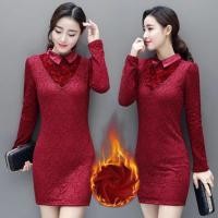 ราคา พร้อมส่ง เดรสแดง ผ้าลูกไม้ยืด ซับในผ้ากำมะหยี่นุ่มๆ หายหนาวแน่นอน (769736682)