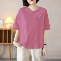 ราคา เสื้อยืดผ้าฝ้ายแท้สำหรับผู้หญิง ไซส์ใหญ่ ฤดูร้อน ลายพิมพ์เรียบร้อย สไตล์ลำลอง (55459477915)
