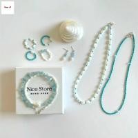 ราคา สร้อยคอลูกปัดสีฟ้าและสร้อยข้อมือโชคเกอร์สำหรับผู้หญิง (56509333646)