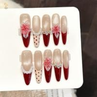 ราคา 10ชิ้นมันเล็บปลอมสีแดงสีน้ําตาลไล่โทนสีดอกไม้ พลอยเทียม ออกแบบสําหรับงานแต่งงานทุกวันใช้ (50757498295)