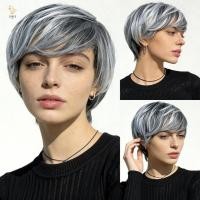 ราคา วิกผมสั้นสังเคราะห์สำหรับผู้หญิง สีดำผสมขาว พร้อมไฮไลท์ ทนความร้อน และปรับไซส์หมวกได้ (50508268909)