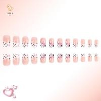 ราคา สีดําลายจุดหัวใจกดบนเล็บสั้นสแควร์เล็บปลอมที่มีความรักรูปแบบมันวาวอะคริลิเล็บปลอม24ชิ้น (49958542123)