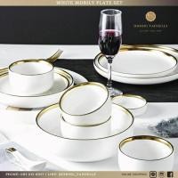 ราคา Dining Vaisselle จานชาม White Mobily Plate ขาวขอบทองสุดหรูสไตล์ยุโรป เนื้อหนาออกแบบอย่างดี (21819267522)